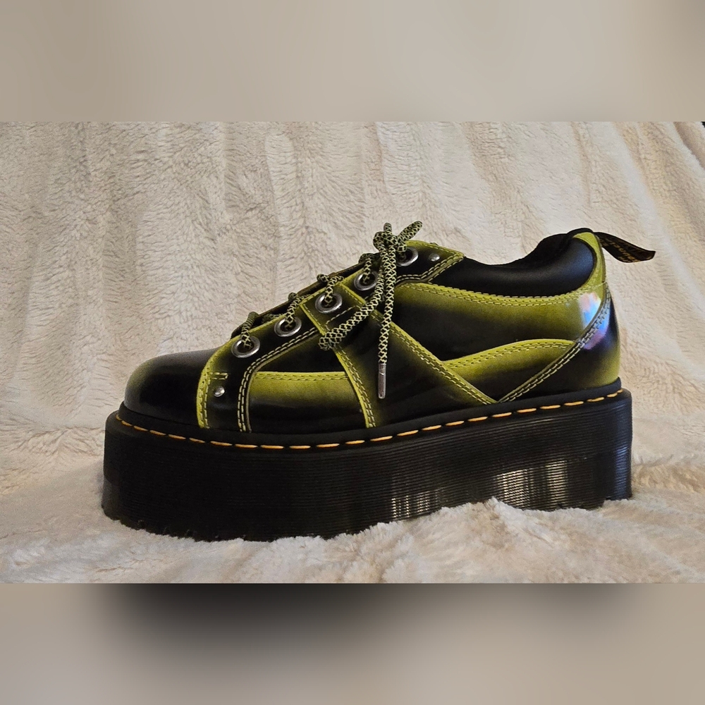 Dr. Marten 5-Eye Max Distressed Leather Platform Shoes in Lime Green Arcadia - Picture 7 of 11